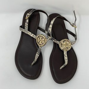 Tory Burch Danny snakeskin T strap thong sandals